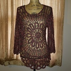 Tempo Paris Crochet Knit Top Size L